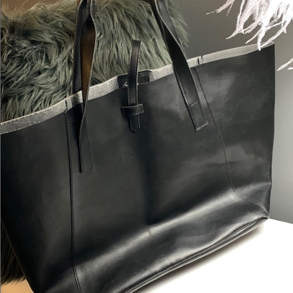 Saks Fifth Avenue Black Faux Leather Tote